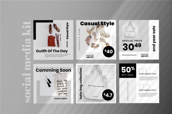 社交媒體簡約自媒體產(chǎn)品促銷廣告圖文排版設(shè)計PSD模板 Fourteen – Social Media Kit